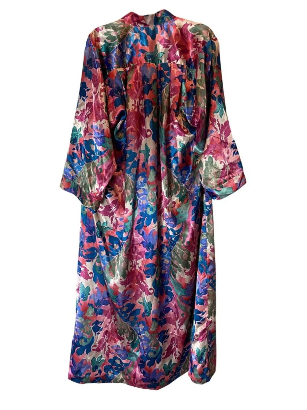 Vintage Ariel Floral Full-Length Long Lounge Robe Mandarin Collar One Size - Picture 2 of 8